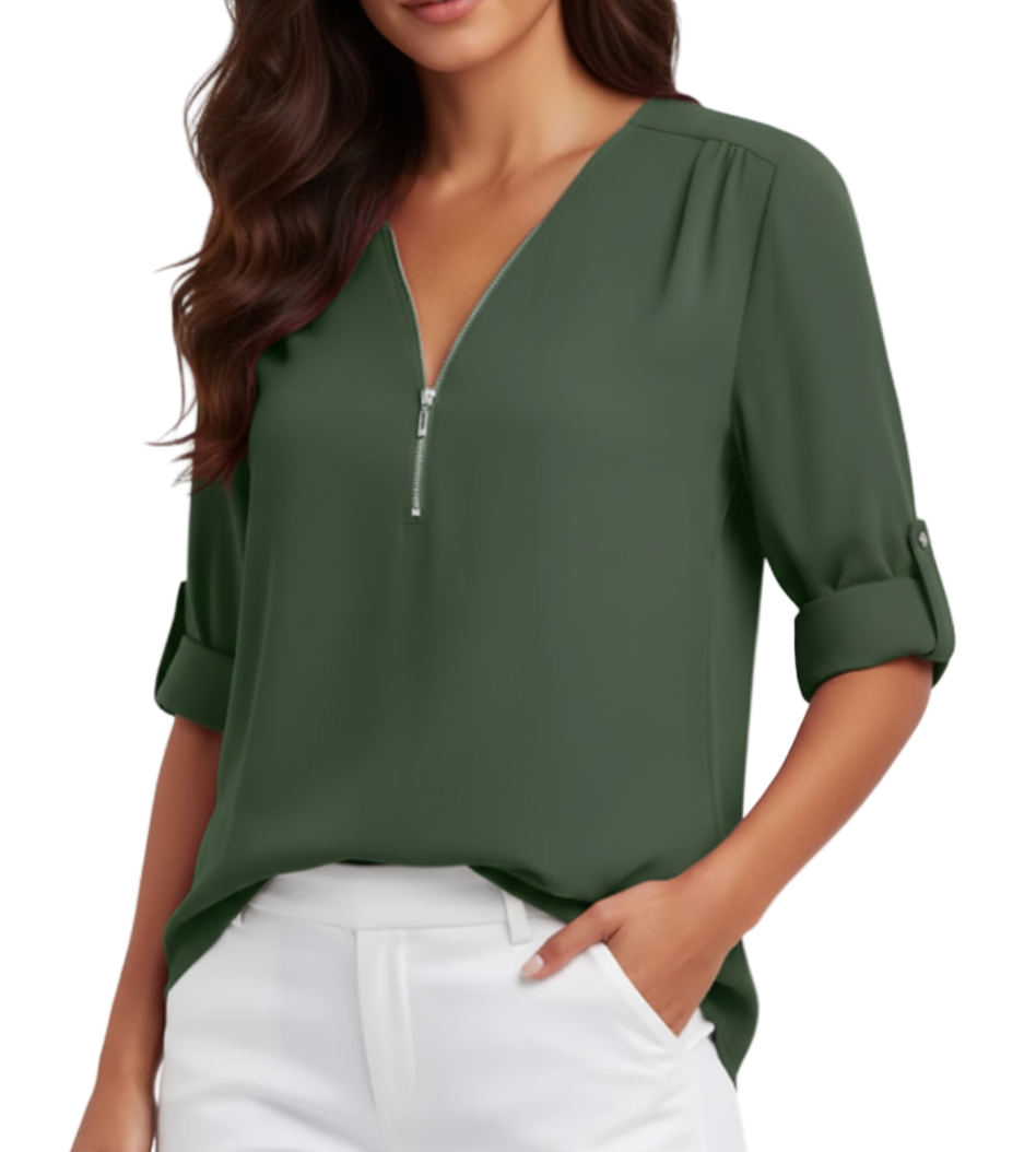 BPARAS- Trendy & Timeless Women's Elegant Zip-UP V-neck SHIRT-BL100