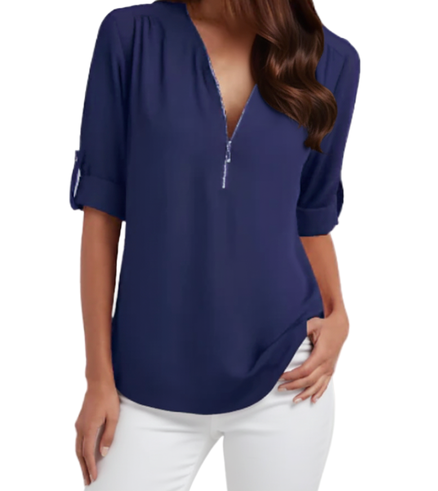 BPARAS- Trendy & Timeless Women's Elegant Zip-UP V-neck SHIRT-BL100