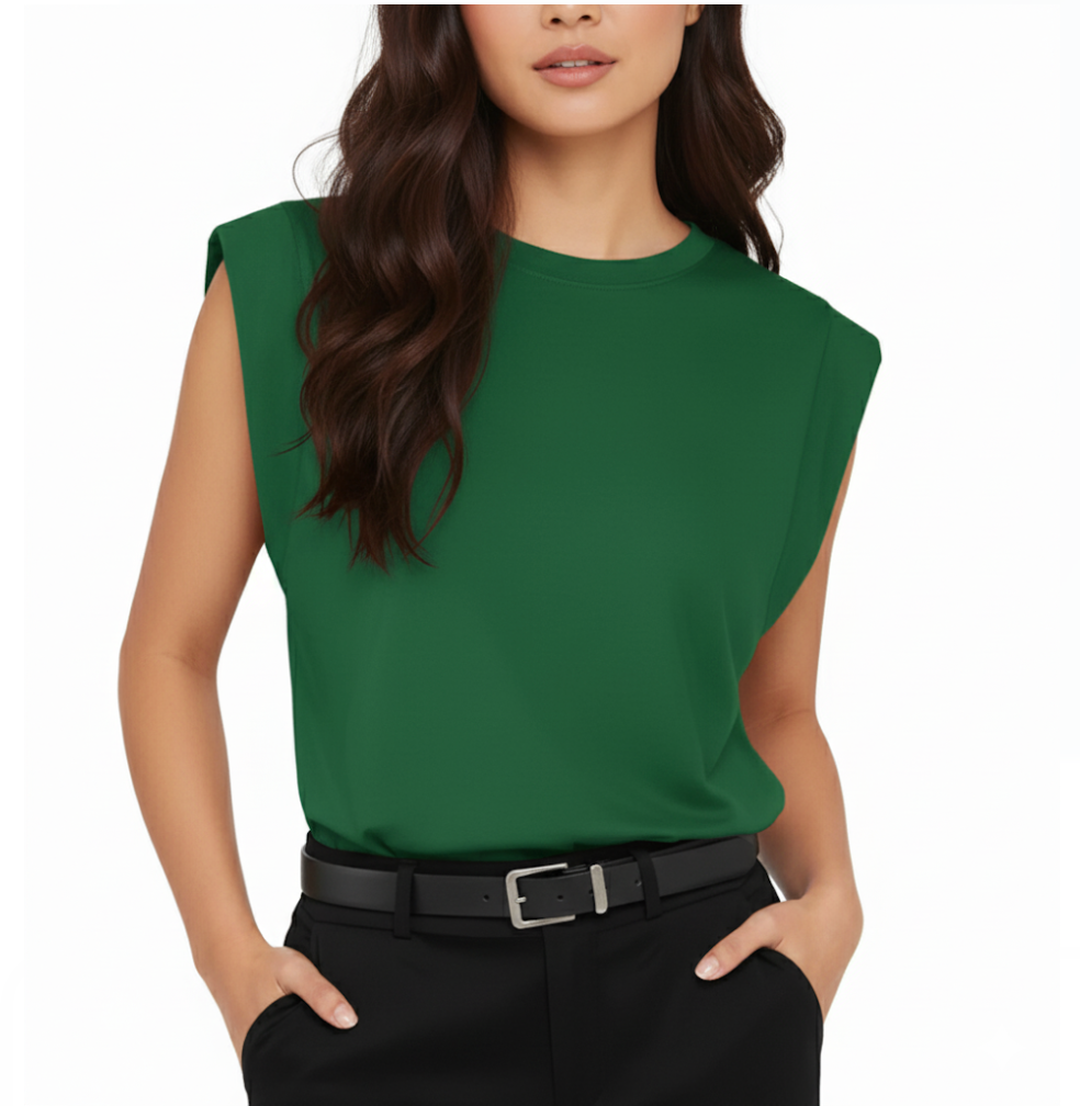 WOMEN’S O-neck Sleeveless Cover Shoulder Loose Fit Top SHIRT-BL124A