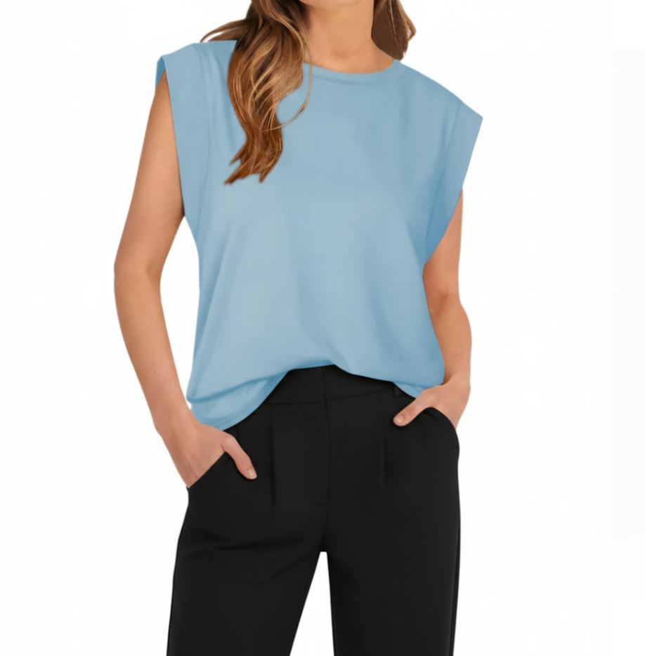 WOMEN’S O-neck Sleeveless Cover Shoulder Loose Fit Top SHIRT-BL124A