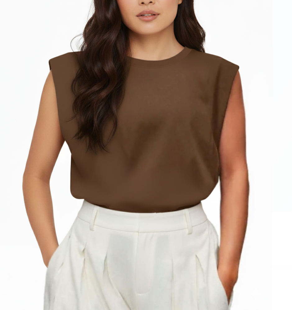 WOMEN’S O-neck Sleeveless Cover Shoulder Loose Fit Top SHIRT-BL124A