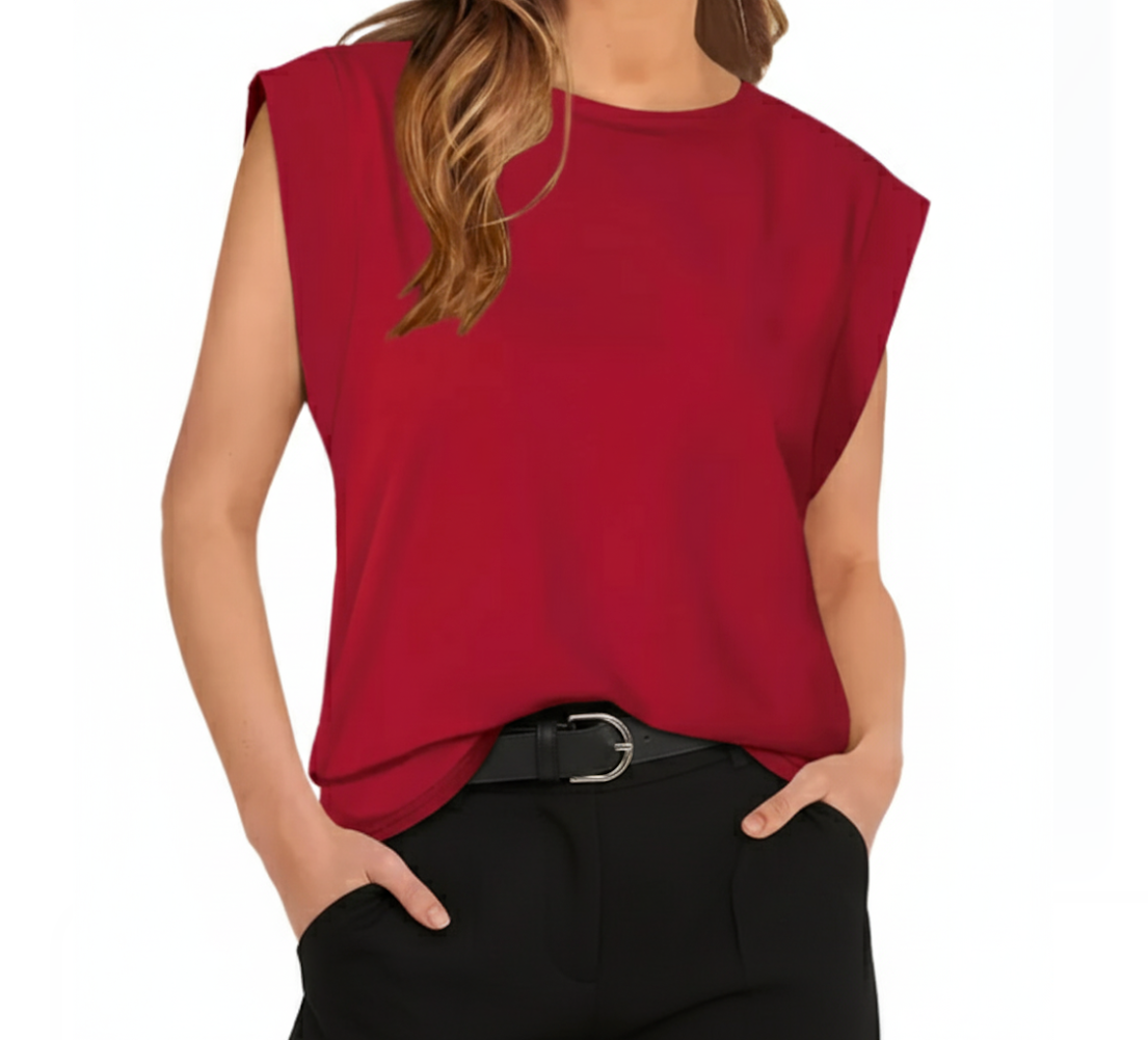 WOMEN’S O-neck Sleeveless Cover Shoulder Loose Fit Top SHIRT-BL124A