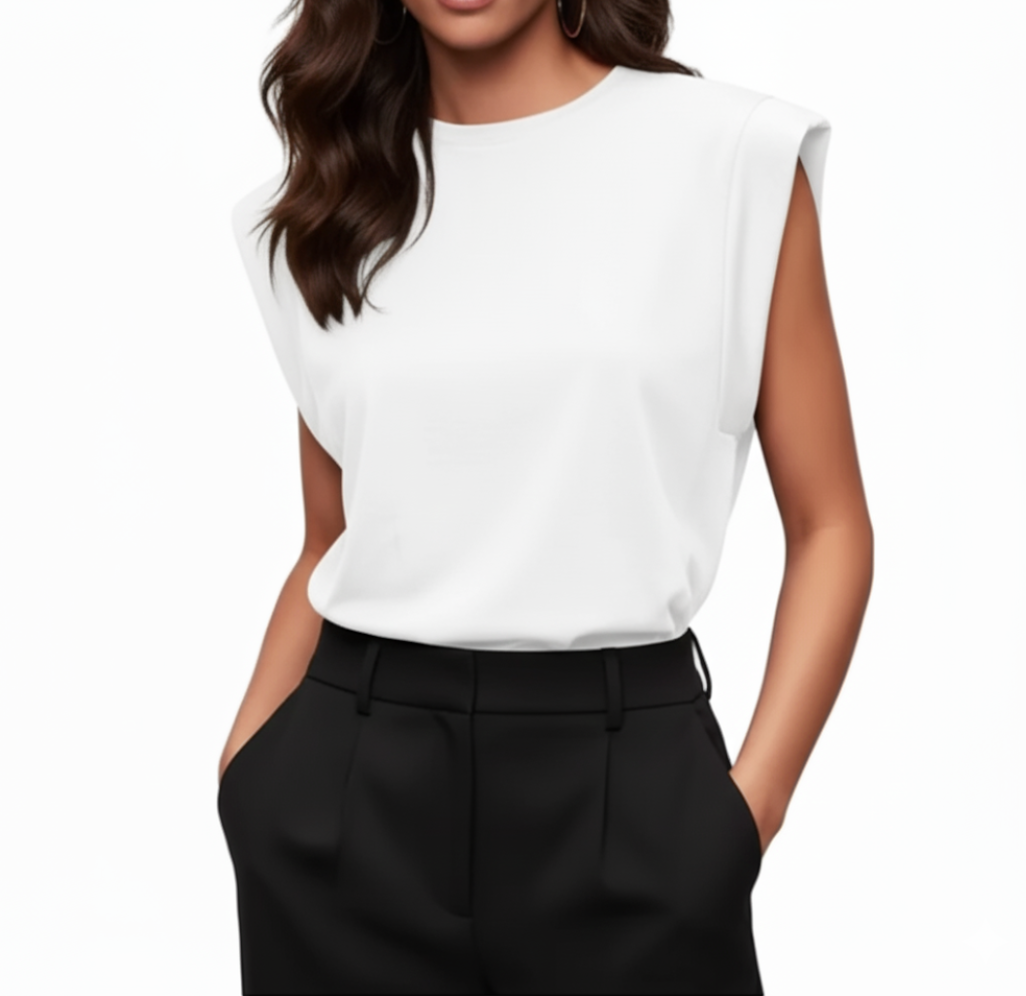 WOMEN’S O-neck Sleeveless Cover Shoulder Loose Fit Top SHIRT-BL124A
