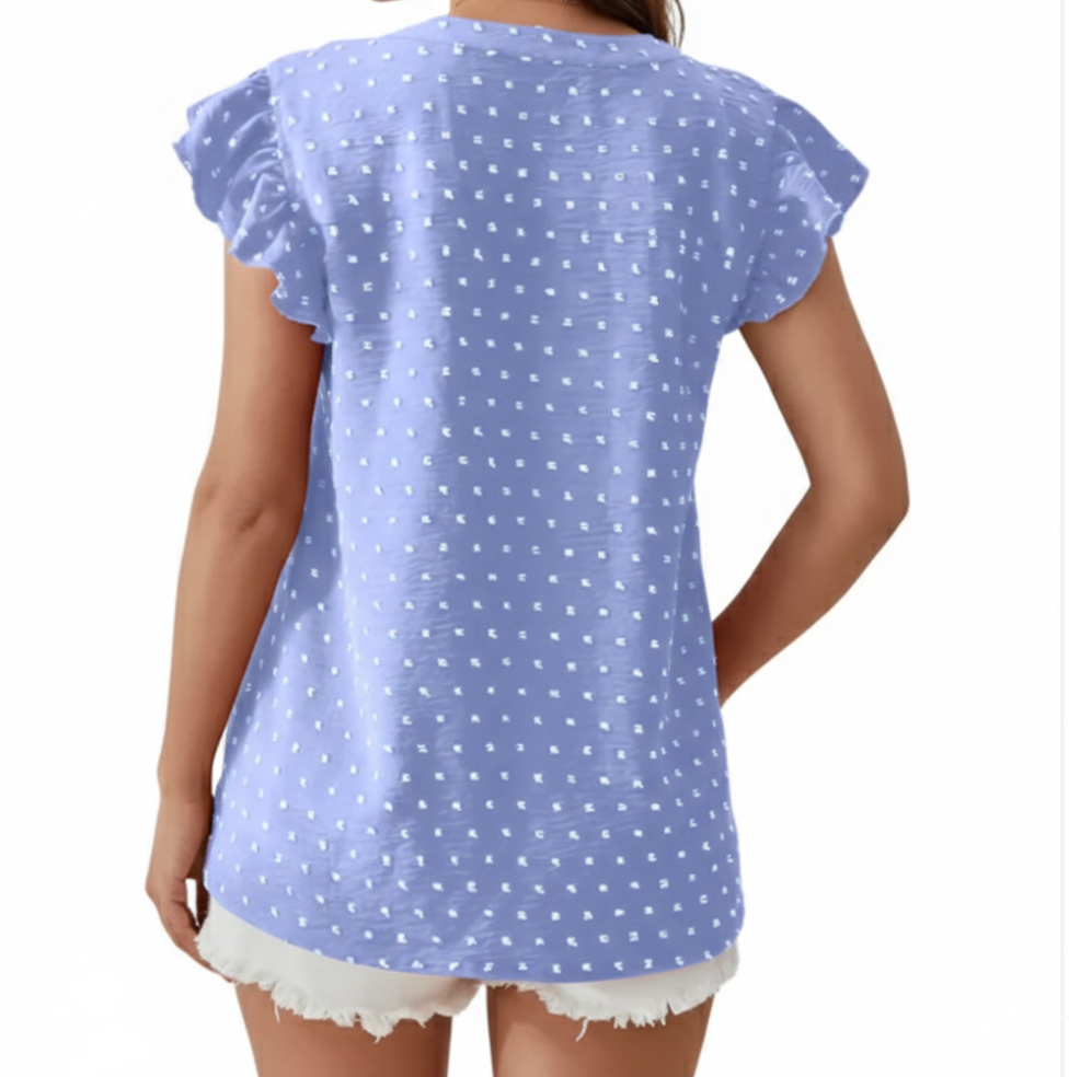 Women's Classy V-neck Woven Short Sleeve Top SHIRT-BL123
