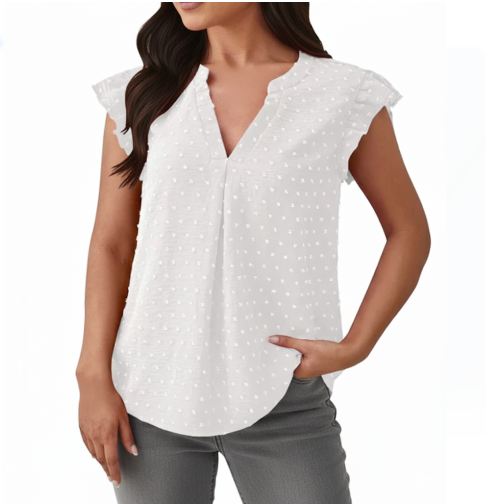 Women's Classy V-neck Woven Short Sleeve Top SHIRT-BL123