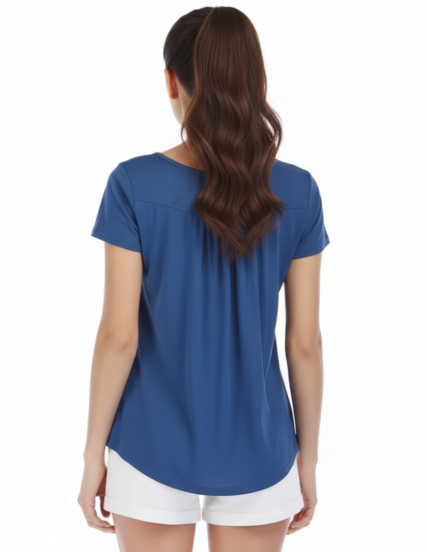 Women's High Quality Draw Pleat Button Short Sleeve Top SHIRT-BL139