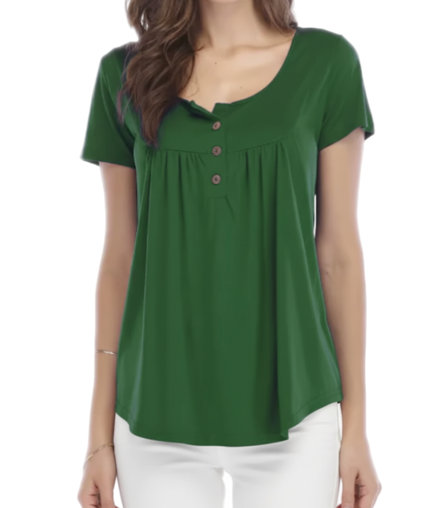 Women's High Quality Draw Pleat Button Short Sleeve Top SHIRT-BL139