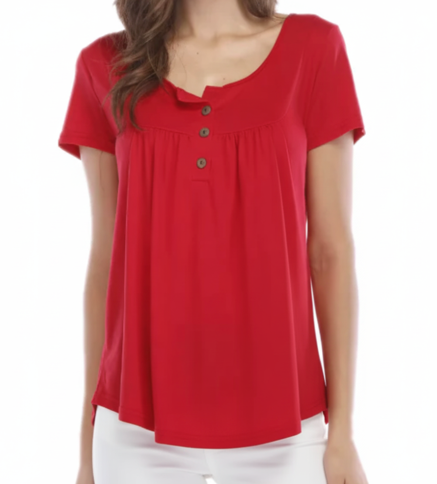 Women's High Quality Draw Pleat Button Short Sleeve Top SHIRT-BL139