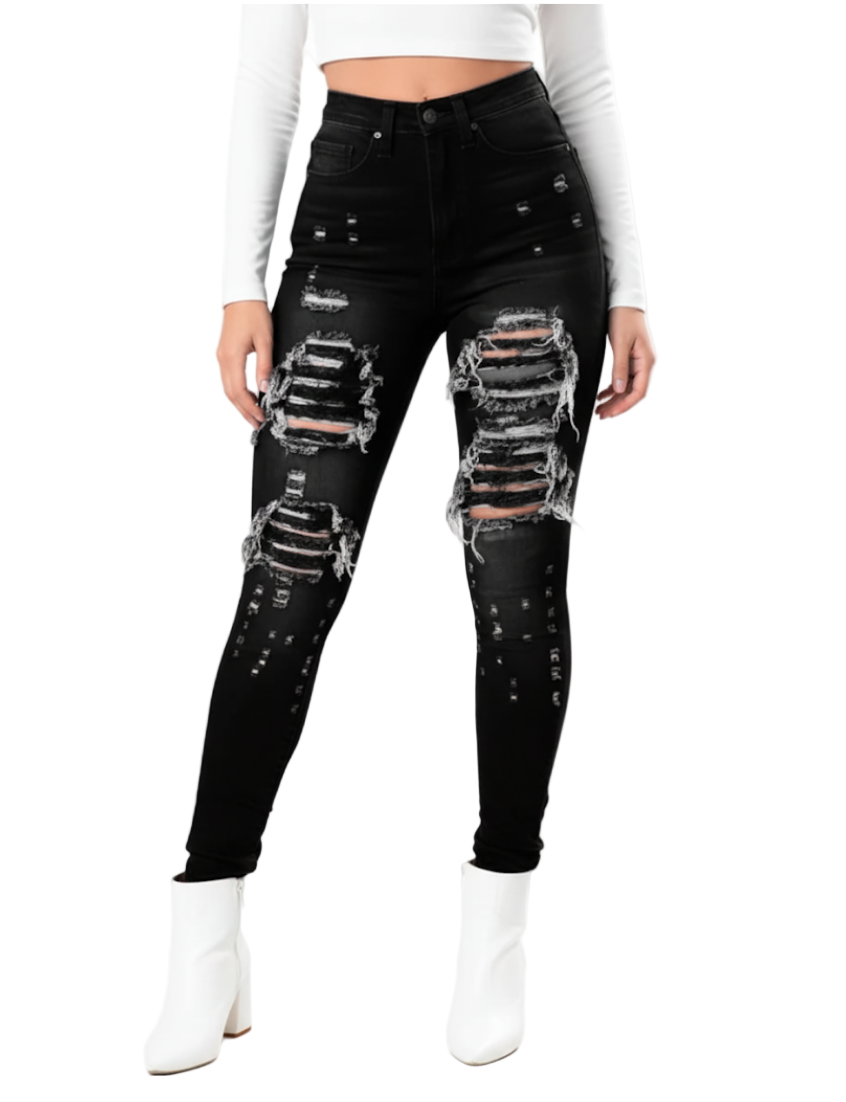 Women’s Skinny Ripped Distressed Mid Waist JEANS-JP-23