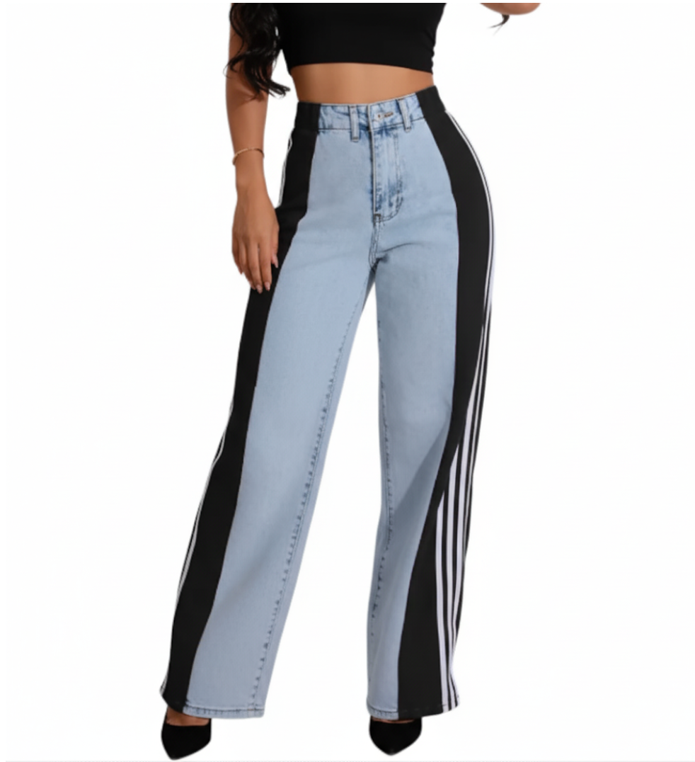Women’s Trendy Comfortable High Waist Straight Side Striped JEANS-JP-05