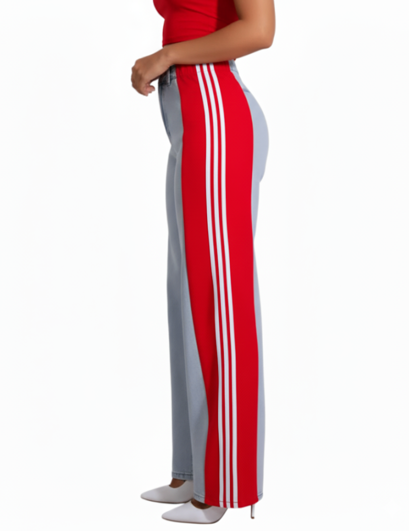 Women’s Trendy Comfortable High Waist Straight Side Striped JEANS-JP-05