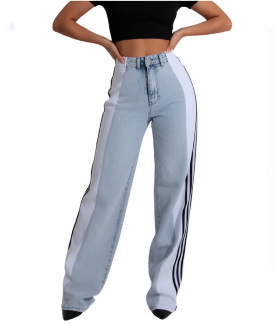 Women’s Trendy Comfortable High Waist Straight Side Striped JEANS-JP-05