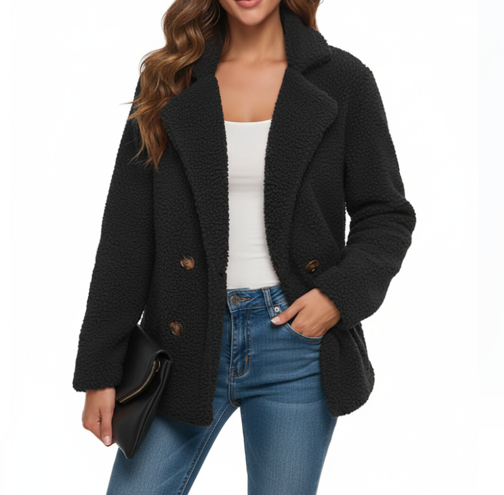 Women’s Trendy Warm Furry Fleece Button Lapel Collar Pocket JACKET-JKT-41