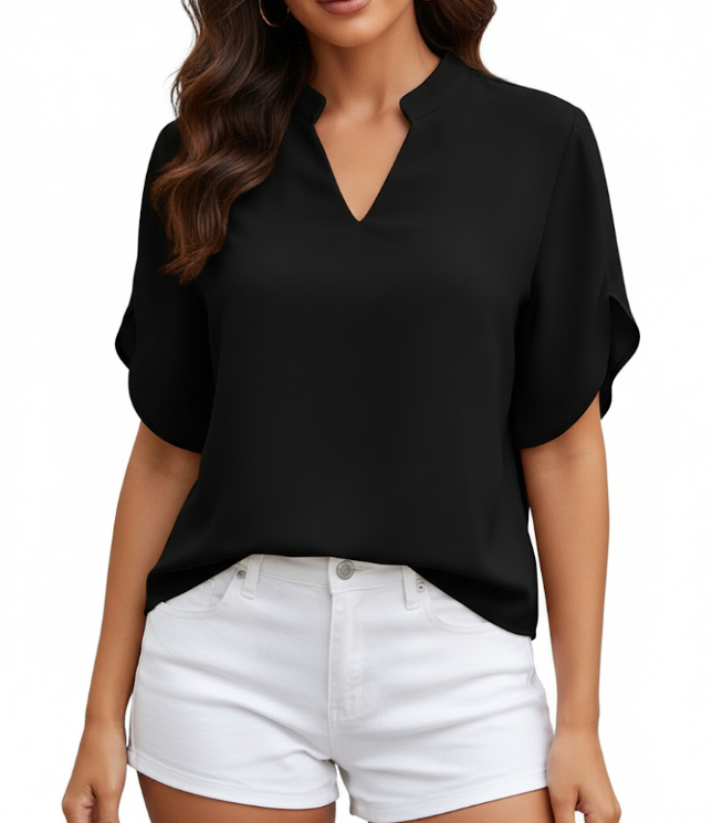 Chiffon Tops for Women-Solid Color V-neck – BL04