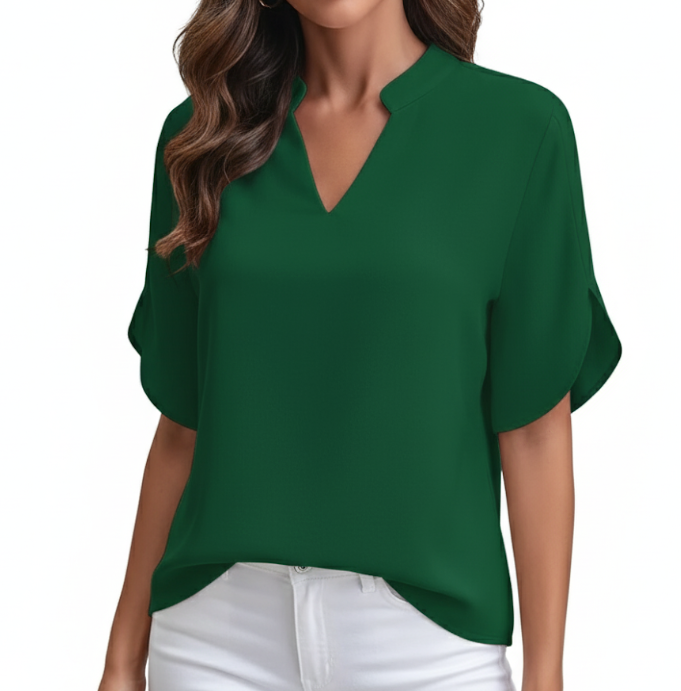 Chiffon Tops for Women-Solid Color V-neck – BL04