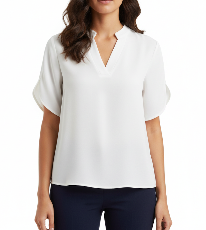 Chiffon Tops for Women-Solid Color V-neck – BL04