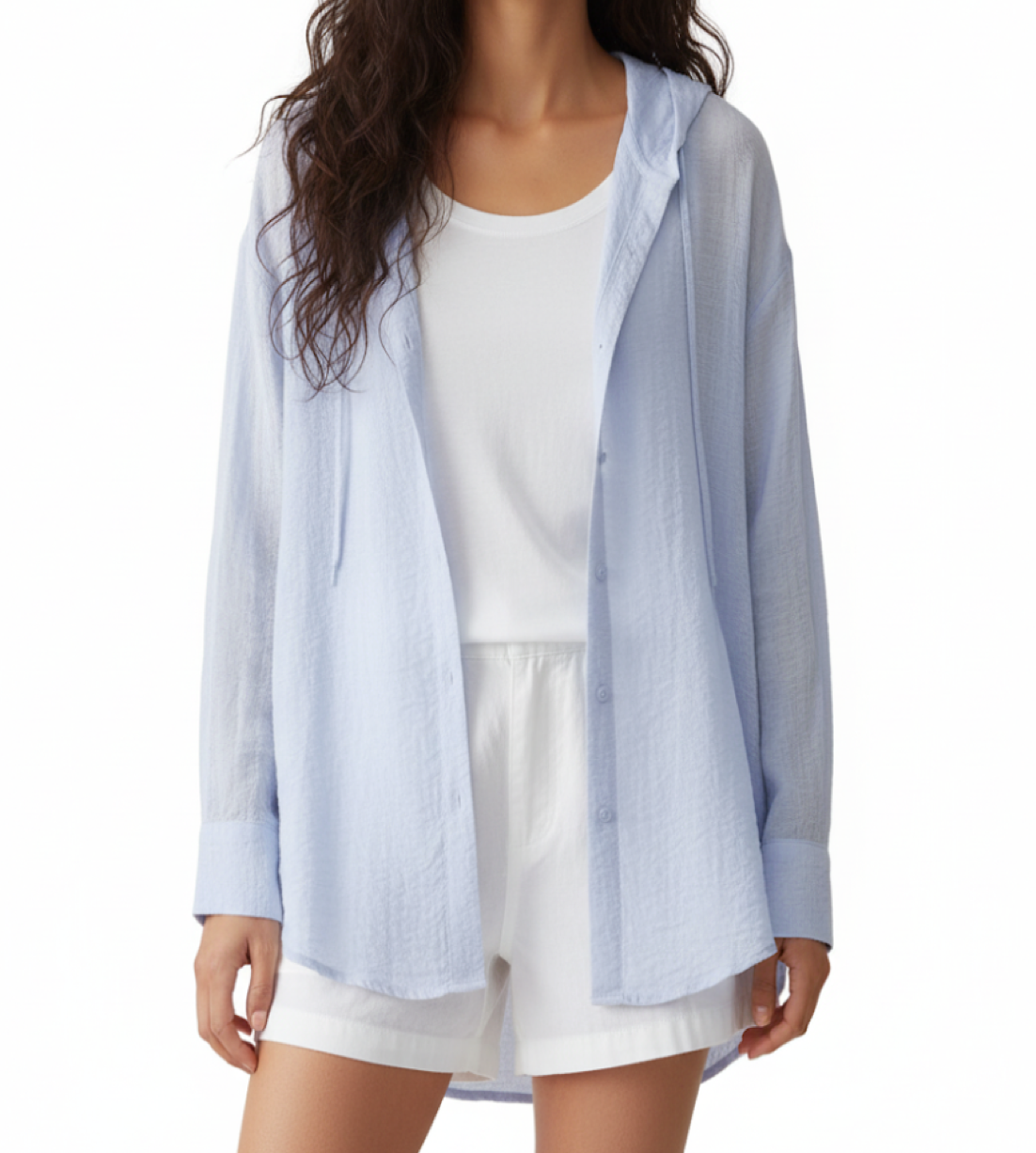 Trendy & Timeless Hooded Long Sleeve Thin Loose Fit Women's Shirt - B6-TOP-B681