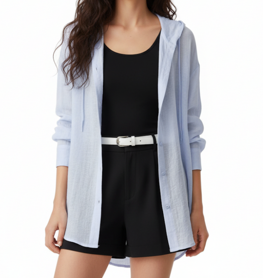 Trendy & Timeless Hooded Long Sleeve Thin Loose Fit Women's Shirt - B6-TOP-B681