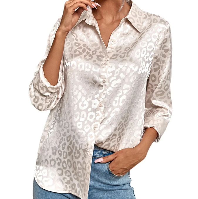 Silk Self-Leopard-Print- Collar Shirt with Long Sleeve – BL43