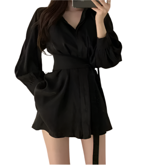 Trendy Long Shirts Top with Belt and Puff Long Sleeve – BL55