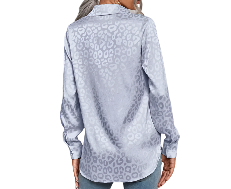 Silk Self-Leopard-Print- Collar Shirt with Long Sleeve – BL43