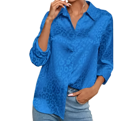 Silk Self-Leopard-Print- Collar Shirt with Long Sleeve – BL43