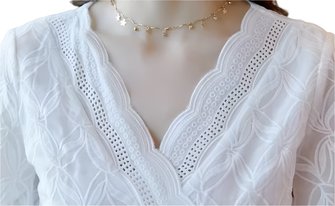 Elegant Embroidered V-neck Women’s Cotton Top with Short Sleeve – BL36