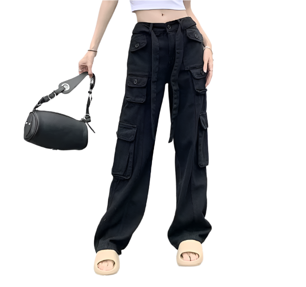 Women’s Trendy High Waist with Belt Cargo JEANS-JP-05