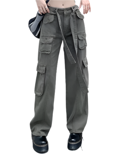 Women’s Trendy High Waist with Belt Cargo JEANS-JP-05