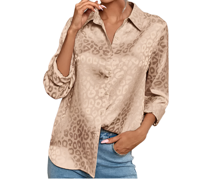 Silk Self-Leopard-Print- Collar Shirt with Long Sleeve – BL43