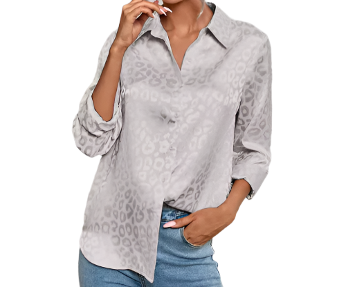 Silk Self-Leopard-Print- Collar Shirt with Long Sleeve – BL43