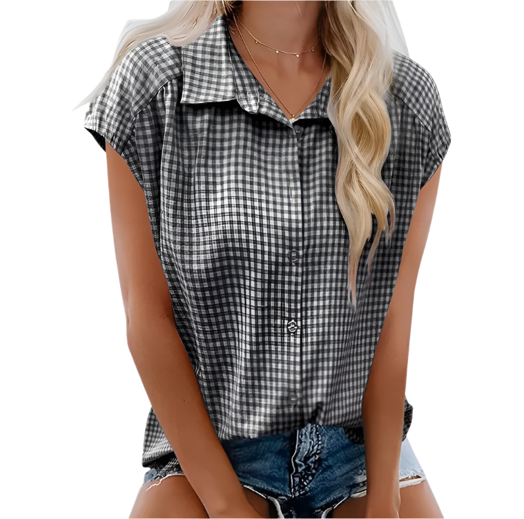 Trendy Checkered Collar Shirt for Women TOP-B1-BL-232
