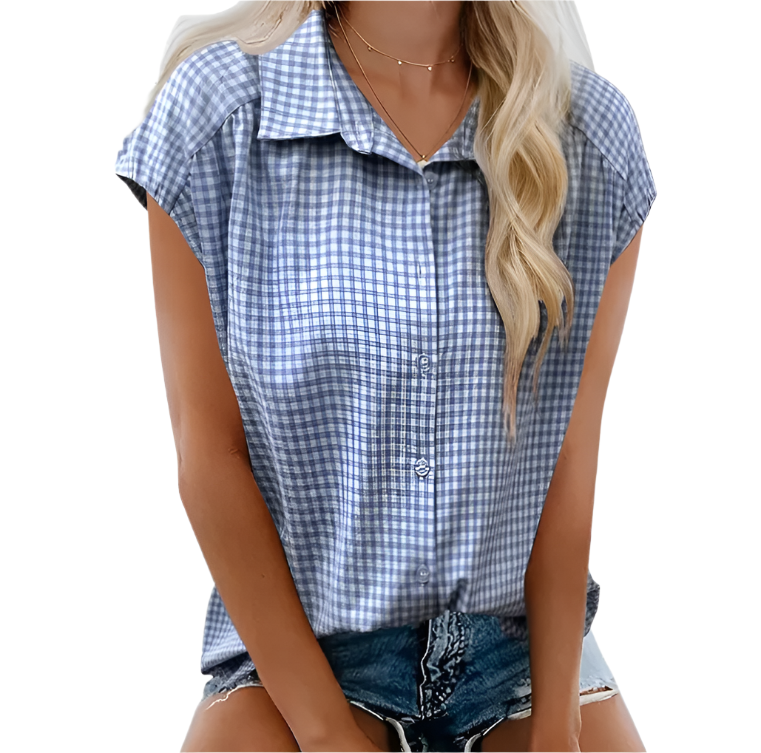 Trendy Checkered Collar Shirt for Women TOP-B1-BL-232