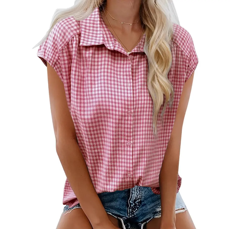 Trendy Checkered Collar Shirt for Women TOP-B1-BL-232