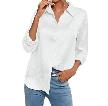 Silk Self-Leopard-Print- Collar Shirt with Long Sleeve – BL43