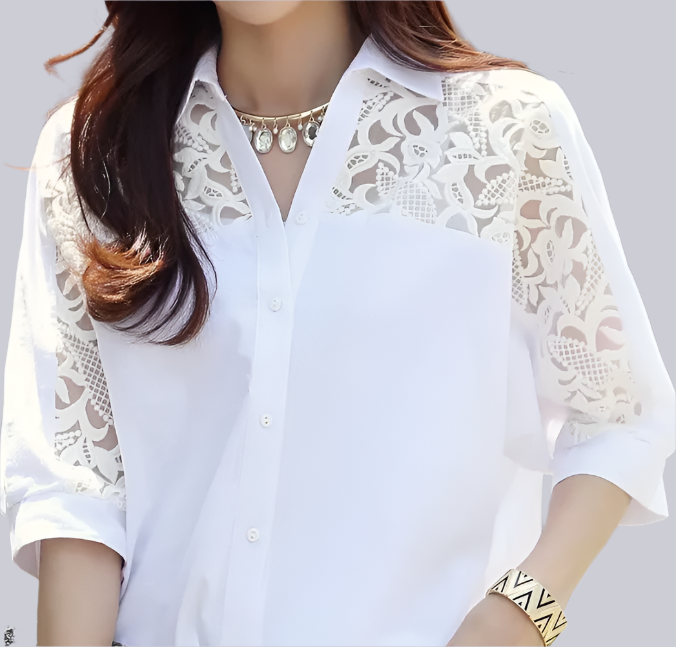 Trendy & Timeless Chiffon Lace Lapel Button Shirt for Women – BL59