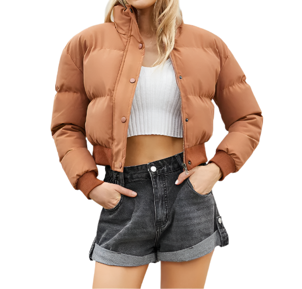 Women’s Trendy Quilted Long Sleeve Stand Collar Zipper Button Closure JACKET - JKT-01
