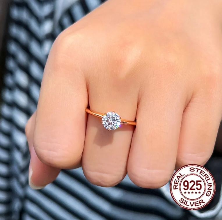Brilliant Round Cut 6.5mm Cubic Zirconia S925 Sterling Silver Gold Plated Engagement Wedding RING RG-25