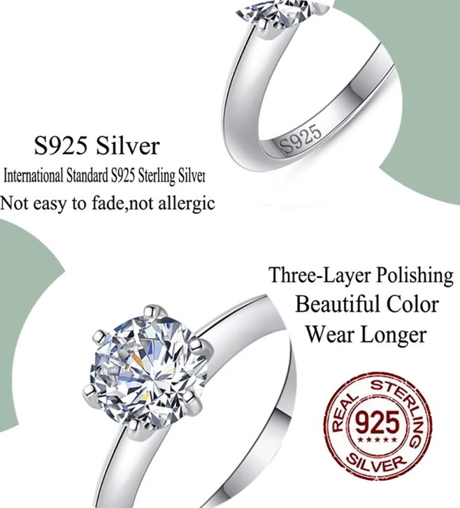 Classic Claw Settling Cubic Zirconia Diamond Sterling Silver RING RG -31