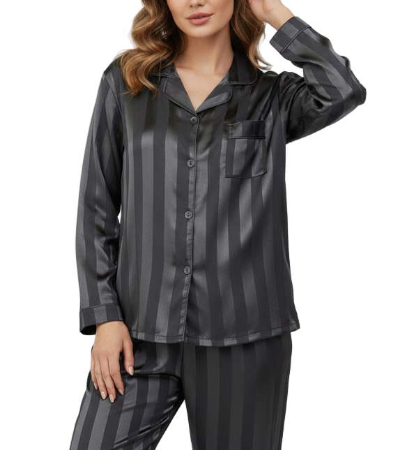 Comfortable Soft Satin-Silk Long Sleeve Pajama Set for Women -B16-PJ-57