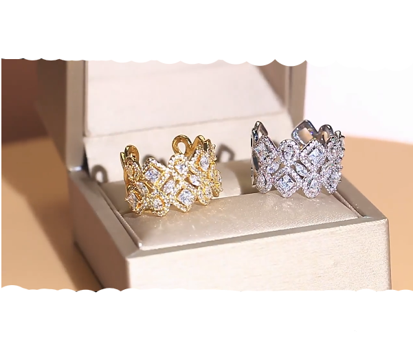 White Cubic Zirconia Crystal Hollow Open Finger Cuff Adjustable Ring for Women - RING - RG-17