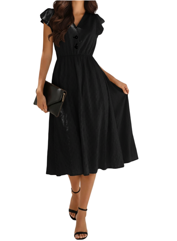 Elegant & Comfortable Short Sleeve V-neck DRESS-B108