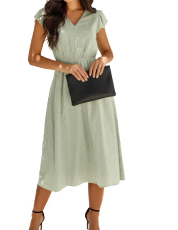 Elegant & Comfortable Short Sleeve V-neck DRESS-B108