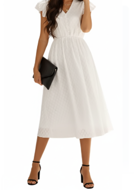 Elegant & Comfortable Short Sleeve V-neck DRESS-B108