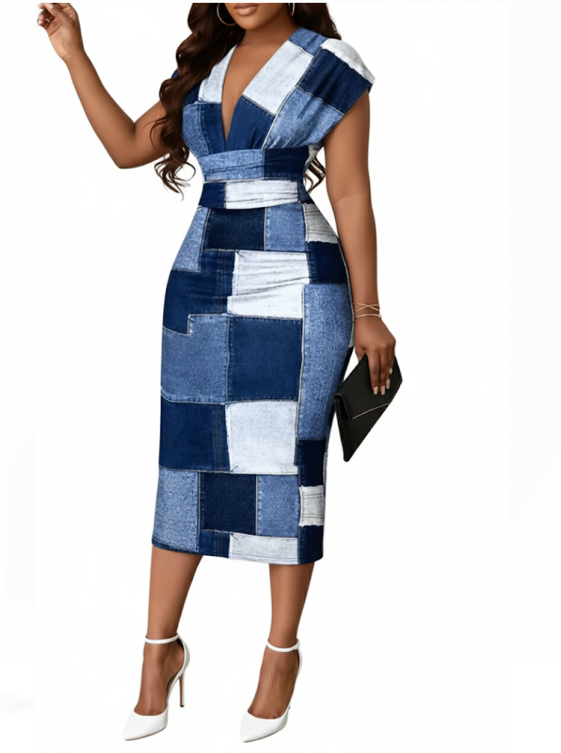 Elegant deep V-neck Pencil Dress for Women – DRESS-B04A