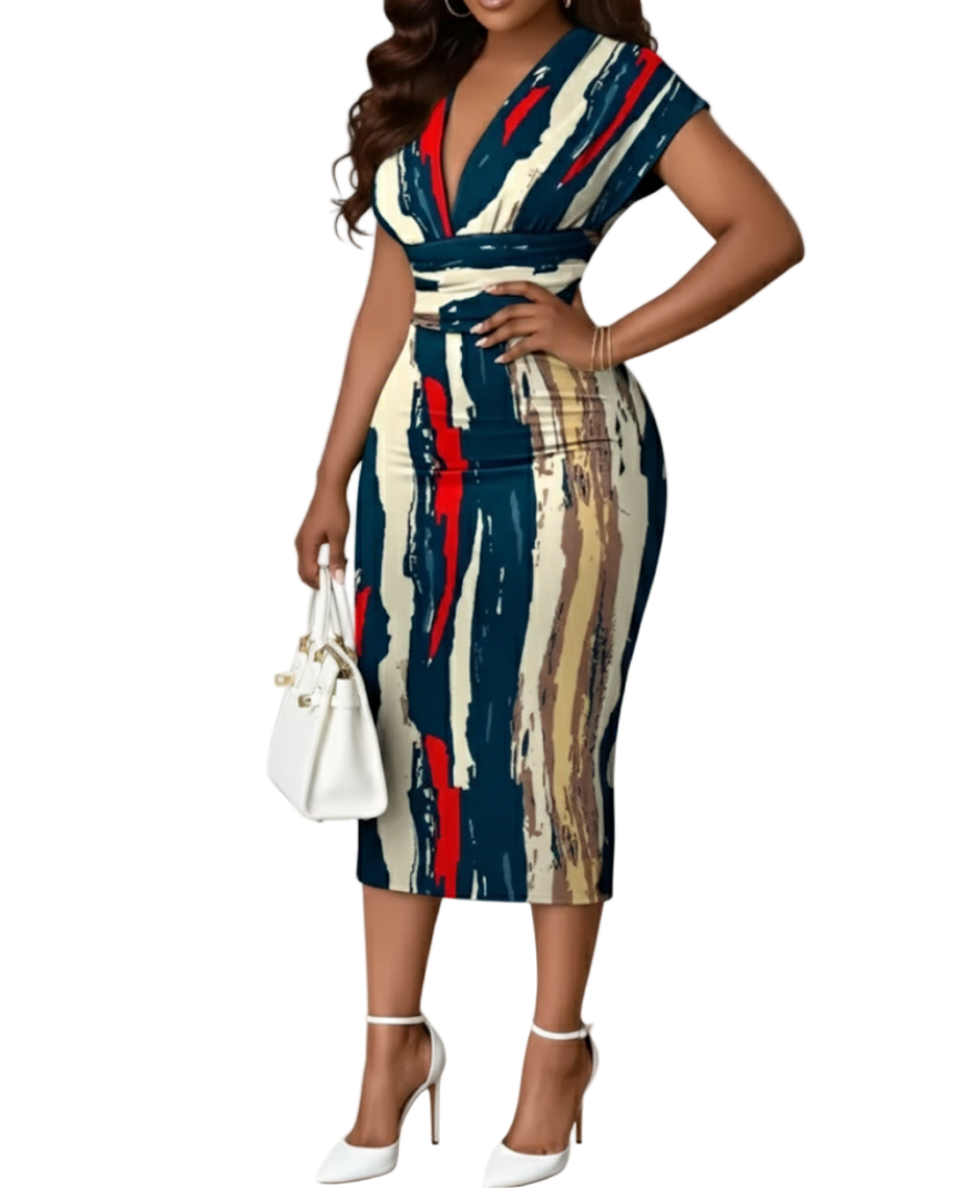 Elegant deep V-neck Pencil Dress for Women – DRESS-B04