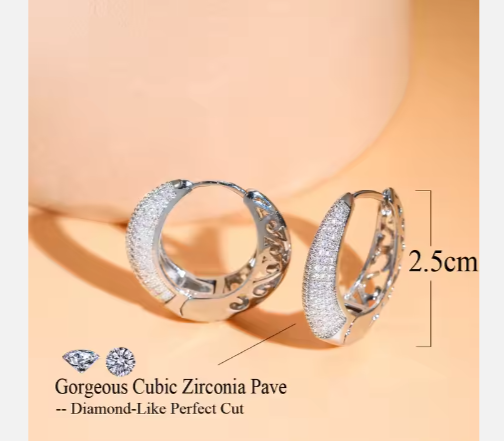 Gorgeous Micro Inlay Cubic Zirconia Gold Color Elegant Hoop Earrings for Women - CZ-Earring- ER - 05