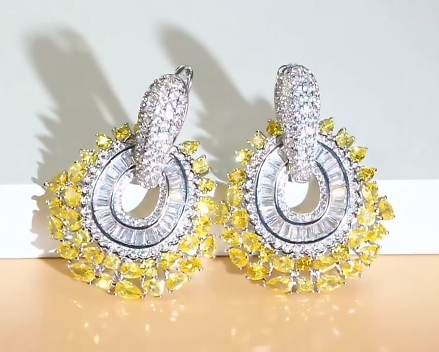 Trendy Luxury Cubic Zirconia Pave Dangle 2 in 1 Earrings for Women - CZ-Earring- ER - 151
