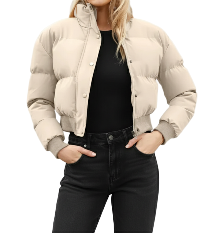 Women’s Trendy Quilted Long Sleeve Stand Collar Zipper Button Closure JACKET - JKT-01
