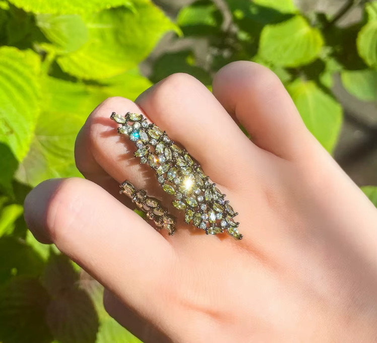 Luxury Black Gun Plated Olive-Green Cubic Zircon Paved Adjustable Ring RG-22